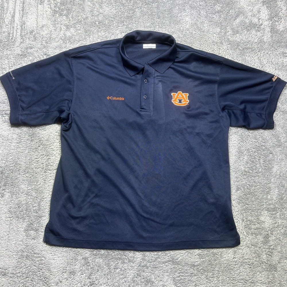 Columbia Auburn PFG Omni Shade Polo Shirt Mens L Blue Fishing Vented Performance
